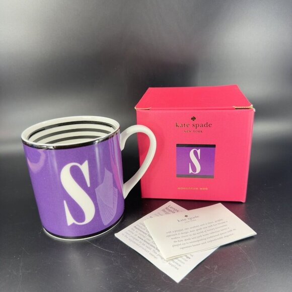 Lenox Kate Spade Wickford Letter Day Mug S Monogram Stripes Monogram 10 OZ W Box - Picture 7 of 14